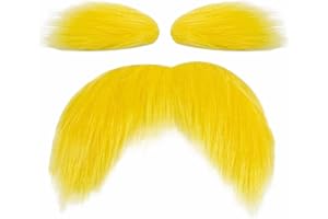 Yellow Mustache and Eyebrows Fake Moustache Set Realistic Beard Fake Eyebrow Cosplay Mustaches Adhesive for Halloween