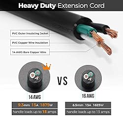 FIRMERST 1875W Flat Plug Extension Cord 6 Feet 14