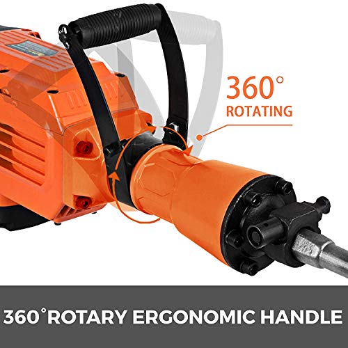 2200W Electric Demolition Jack Hammer Heavy Duty Concrete Breaker 1400 BPM Jack Hammer Demolition Drills with Flat Chisel Bull Point Chisel and Gloves (2200W, Orange)