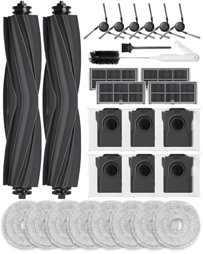 iRobacc 28-Piece Accessory Kit for Mova E40 Ultra Robot Vacuum Cleaner: 2 Main Brushes, 8 Mops, 6 Side Brushes, 4 HEPA Filters, 6 Vacuum Cleaner Bags, 1 Brush, 1 Bucket Brush
