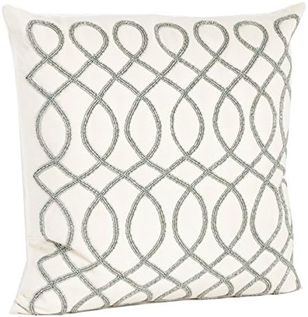 Pewter Swirl Design Beaded Decorative Throw Pillow - Filled, 18" Square