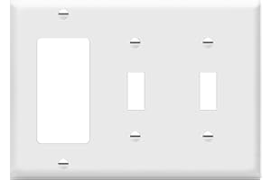 ENERLITES Combination Double Toggle/Single Decorator Rocker Outlet Wall Plate, Standard Size 3-Gang Light Switch Cover(4.5" x 6.38"), Polycarbonate Thermoplastic, UL Listed，881231-W, White