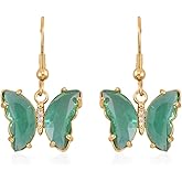 Shop LC Blue Glass Cubic Zirconia CZ Goldtone Butterfly Dangle Drop Earrings for Women Jewelry Ct 0.08 Christmas Gifts for Women