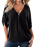 Yidarton Plus Size V Neck Womens Shirt Summer Casual Loose Tops Blouse