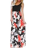 BLUETIME Women's Summer Boho Sleeveless Floral Print Tank Long Maxi Dress