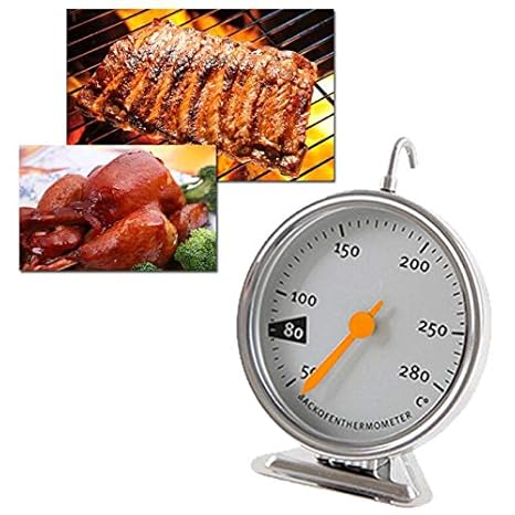 Ouneed- Backofenthermometer Temperaturanzeige Edelstahl 280°C Grad Thermometer mit Haken, Bratofen, Backofen, Pizzaofen, Holz