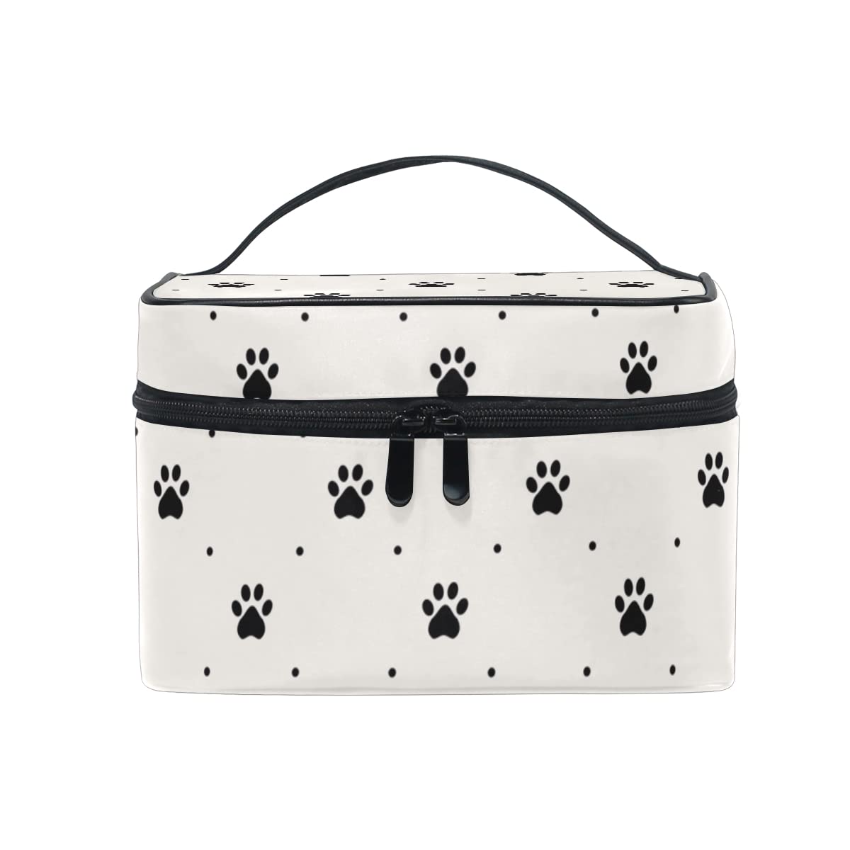 Makeup Bag, Cute Cat Kitten Paw Dot Print Cosmetic Toiletry Storage Organiser Case Large Travel Handle Personalised Pouch with Compartments for Teenage Girl Women Lady Black White