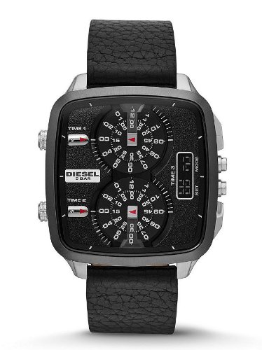 Diesel Hal Leather Analog-Digital Mens Watch - Black