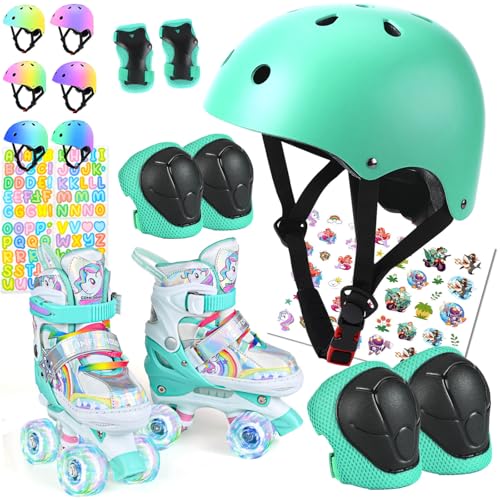 Kids Bike Helmet and Pads and Roller Skates for Girls Boys 4 Size Adjustable Protective Gear Set with Elbow Knee Pads Wrist Guards Rollerskate