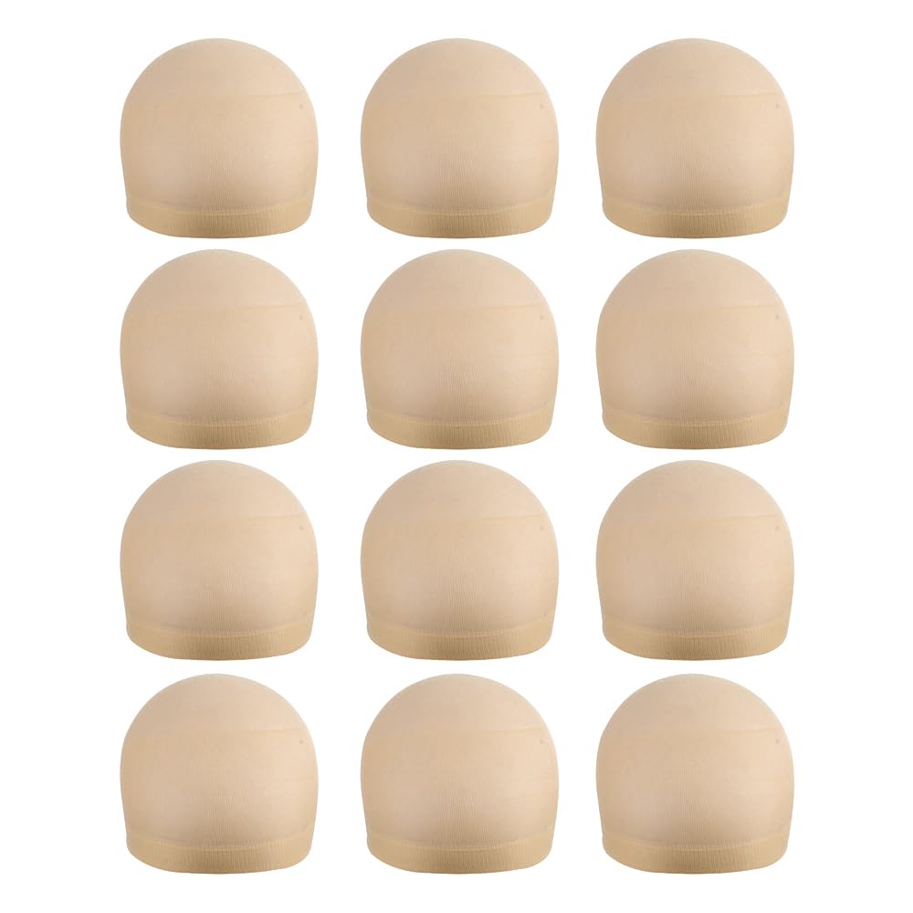 12 pieces Stocking Wig Caps to Hold Wig in Place Nylon Breathable Stretchy Bald Caps for Women (Beige)