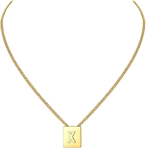 Amazon 18kゴールドメッキ イニシャル文字ネックレス 女性用 A Z ネームジュエリー モノグラム スクエアペンダント 16インチロロチェーン 2インチ 延長 ネックレス 通販