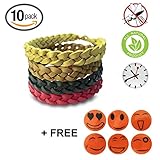 Premium Mosquito Repellent Leather Bracelet. 10 Pcs. 100% All-Natural, Plant-Based, Deet-Free, Non-Toxic Traveling Band. Safe for Kids. Keeps Bugs and Insects Away for 250 Hours