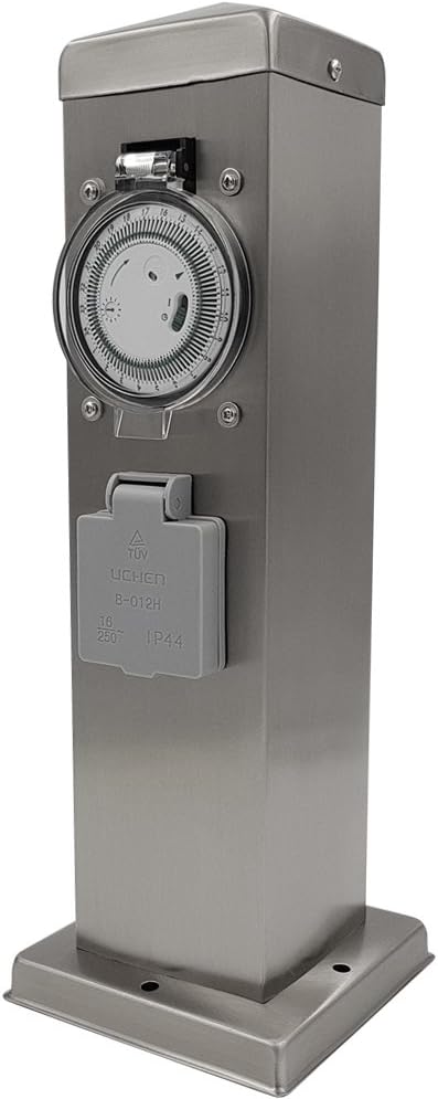 Proheim Steckdosensaule Aus Edelstahl Mit Timer Und 2 Steckdosen Ip44 Steckdosenleiste Fur Aussen Wetterfeste Steckdose Mit Integrierter Zeitschaltuhr Perfekt Fur Die Garten Stromversorgung Amazon De Kuche Haushalt