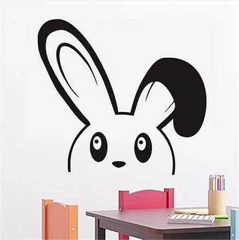 Amazon Wsqyf 素敵なウサギの顔の壁のステッカーの半分でdiyビニール取り外し可能な壁デカール接着保育園の壁紙63x58cm ウォールステッカー オンライン通販