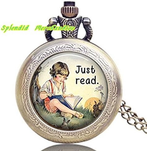 Splendid Merchandise® T Just Read Pendant Watch, Book Jewelry, Book Lover's Gift, Librarian Gift, Teacher's Gift, Book Pendant Book Necklace Watch