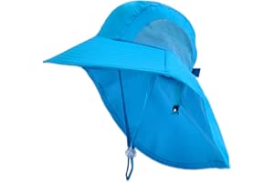 EXEMABA Kids Sun Hat with Neck Flap - Unisex Adjustable Children Wide Brim Summer UPF50+ Sun Protection Mesh Bucket for 4-12y