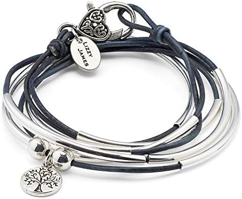 Girlfriend Silver Bracelet Necklace with Silver Tree of Life Charm in True Blue Leather