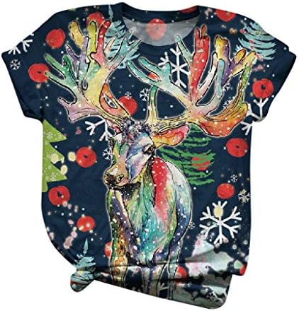 Tシャツ liqiuxiangレディース クリスマス服装 漫画柄 可愛い 猫プリント 丸首 ブラウス 大きいサイズ カジュアル 半袖 人気 トップス ゆったり 柔らかい ルームウェア 快適 オシャレ スチューム Christmas雰囲気 普段着 部屋着