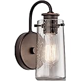 Kichler Braelyn 9.5" Wall Sconce in Olde Bronze®, 1-Light Industrial Wall Mount with Clear Seeded Glass, (9.5" H x 5" W), 454