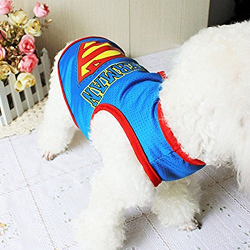 Baiyu Dog Pet Puppy Vest Summer Mesh Superman Shirt Costumes Suit Dress Clothes Outfit Apparel Breathable Coat Blue - Size M - Thumbnail 2