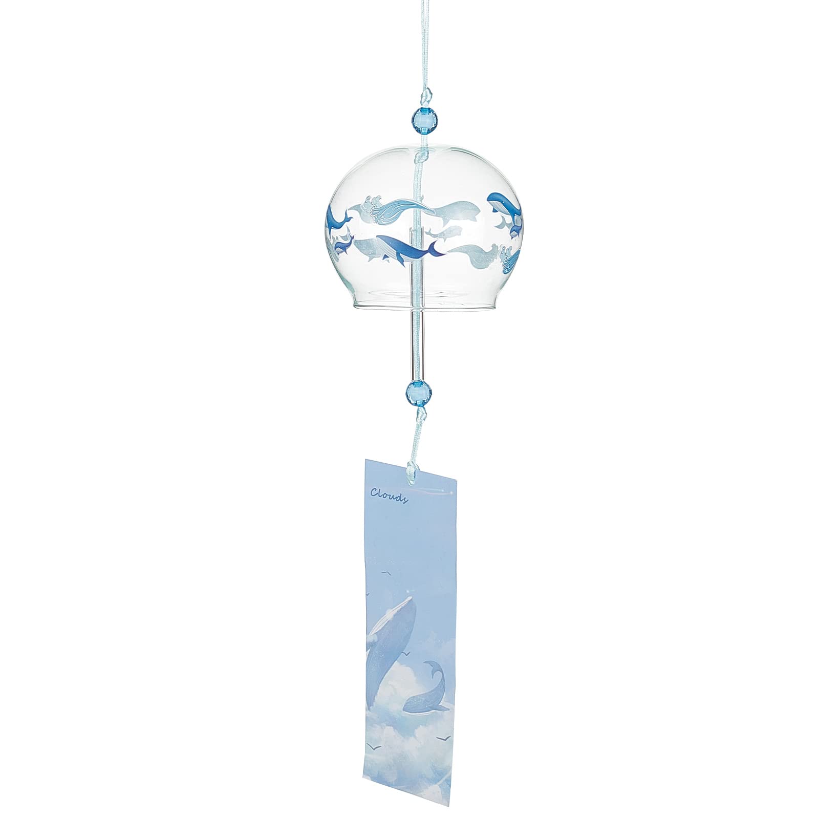 BENECREAT Japanese Wind Chimes Whale Pattern Glass Wind Bells Handmade Pendants for Birthday Gift and Home Decors