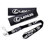QZS New 1pcs Car Keychain Lanyard Badge Holder + 2pcs Set Carbon Fiber Car Seat Belt Shoulders Pad Cover Fit for Cars (Lexus)