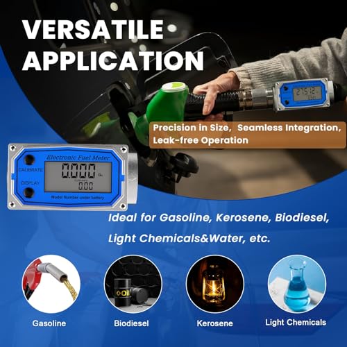 Flow Meter 1 Inches, Turbine Flow Meter & Digital Gas Meter in Industry-Grade, Digital Flow Meter for Waterproof & Aluminum Alloy Engineered, Measuring Accuracy +/-1%, Supports Gallon, QTS, PTS, L