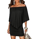 Sidefeel Women's Dresses Off Shoulder Ruffles Night Club Bodycon Mini Dress