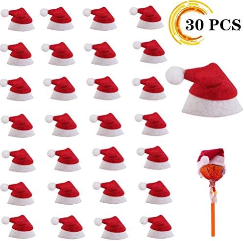 WayJaneDTP 30 Pcs Red Finger Hat Mini Christmas Hat Christmas Santa Claus Lollipop Candy Cap for Home Christmas Decoration