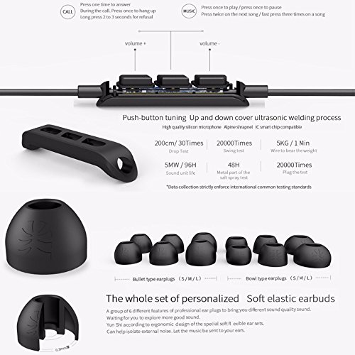in-Ear HiFi Earphones, UiiSii T8S Triple Driver Earbuds Noise Reduction and Deep Bass with Mic Volume Control for Smartphones (Black)