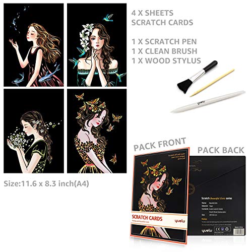 C-pop Scratch Art, Scratch Art Paper DIY Night View Scratchboard for Adult and Kids, with Stylus/Black Brush,8.2''x11.4'' (Girls)
