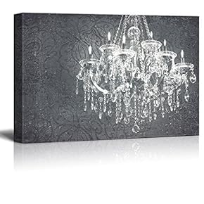 Canvas Wall Art - Crystal Clear Chandelier on Grunge Background with Floral Pattern - Giclee Print Gallery Wrap Modern Home Art Ready to Hang - 12x18 inches