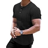 Muscle Cmdr Men's Ribbed Henley Shirt Short Sleeve Slim Fit Muscle Shirt Fitted Cotton Casual Long Sleeve