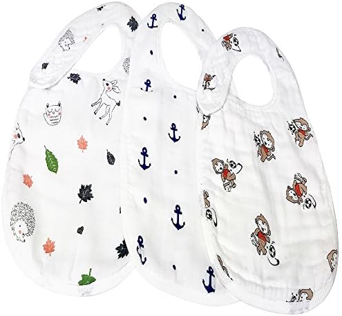 3 Baby Bibs &amp; Burp Cloths For Burping, &amp; Drooling. Snap Bibs For Toddlers, Infants, Boys &amp; Girls. Fancy Multi Layers Muslin Cotton Bib For Shower Gift (White)