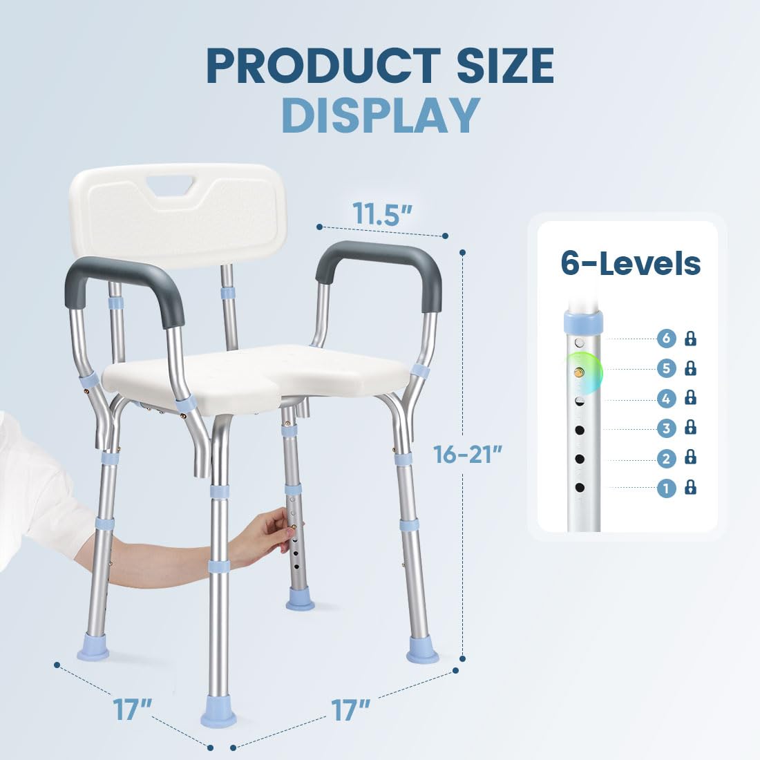 OasisSpace Heavy Duty Shower Chair with Back and Arms 300lb, Bathtub Chair with Handles - Medical Tool Free Shower Cutout Seat for Handicap, Disabled, Seniors & Elderly