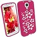 iGadgitz Pink & White Flowers Silicone Skin Case Cover for Samsung Galaxy S4 IV I9500 Android Smartphone Cell Phone + Screen Protector