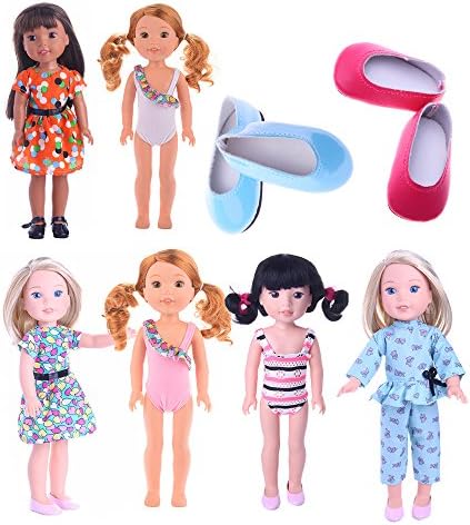 MSDS Clothes for American Girl Dolls:- 6set+2shoes for 14.5inch Wellie Wisher Dolls