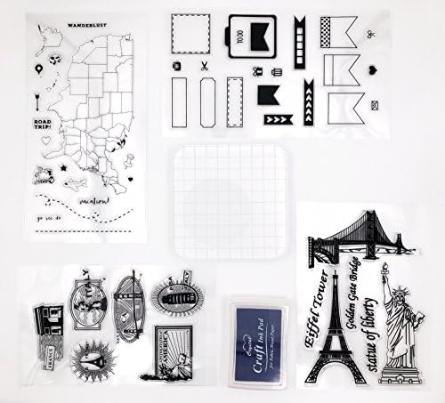 HOY Decrotive Clear Stamps Starter Set | 4 Clear Stamps Sheet + Stamp Ink + Acrylic Clear Stamp Block | Ideal Planner Stamps, Stamping Tool, Scrapbooking Stamp