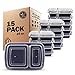 Freshware Meal Prep Containers [15 Pack] 2 Compartment with Lids, Food Containers, Lunch Box | BPA Free | Stackable | Bento Box, Microwave/Dishwasher/Freezer Safe, Portion Control, 15 day fix (25 oz) primary