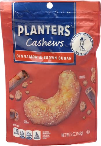 PLANTERS CASHEWS CINNAMON & BROWN SUGAR, PARTY SNACKS, 5 OZ BAG