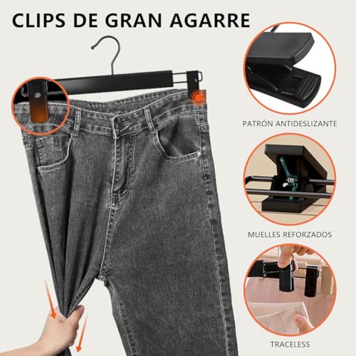 MXHIGO 30Pcs Ganchos para Pantalones con Pinzas de Alta Resistencia, Perchas de Plástico PP para Ropa Jeans y Falda, Antideslizantes, Ajustables, Ligero y Duradera, Ganchos Metalicos Giratorio 360°