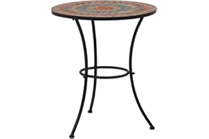 vidaXL Mosaic Bistro Table - 23.6" Ceramic Top Table - Durable Powder-Coated Iron Frame - Gray and Orange - Ideal for Balcony, Garden - Easy to Assemble