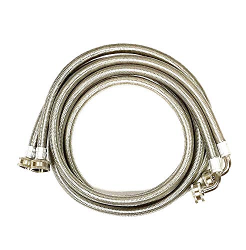 2-Pack Premium Stainless Steel Washing Machine Hoses - 5 FT No-Lead Burst Proof Water Inlet Supply Lines - Universal 90 Degree Elbow Connection - 10 Year Warranty