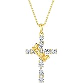 Vinoya Cross with Crown Necklace for Women 925 Sterling Silver Oval and Pear Shaped Birthstone Cross Crown Necklace Religious Crucifix Pendant Jewelry
