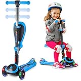 SKIDEE S Scooter for Kids with Foldable and Removable Seat â€“ Adjustable Height, 3 LED Light Wheels, 3 Wheels Kick Scooter for Girls & Boys 2-12 Years Old - Y200