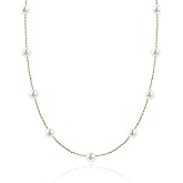 PERLVOYA Dainty Pearl Necklace for Women, 18K Gold Plated Choker Necklace