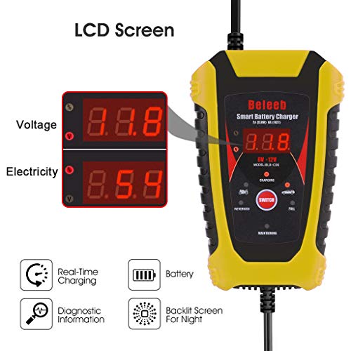 Beleeb Automatic Battery Charger 6V 12V Auto Trickle Charging for Car Motorcycle Lawn Mower Tractor Scooter 2A 6A Maintainer