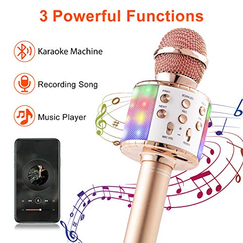 Micrófono Karaoke Bluetooth MC22 | Luces LED Y 5 Efectos De Voz | Portátil | Compatible Con IOS, Android Y PC