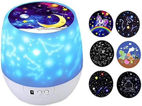 Kids Night Light Star Projector with 360 Degree Rotation Night Lighting lamp for Baby’s Bedroom Best Gifts Slippers for Baby Girls Boys (Children-Film 6 Set)