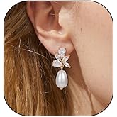 ABPBA Pearl Drop Earrings for women, Dainty Bride Earrings for Wedding, Lightweight Hypoallergenic Pearl and Diamond Earring Fashion Jewelry Gift